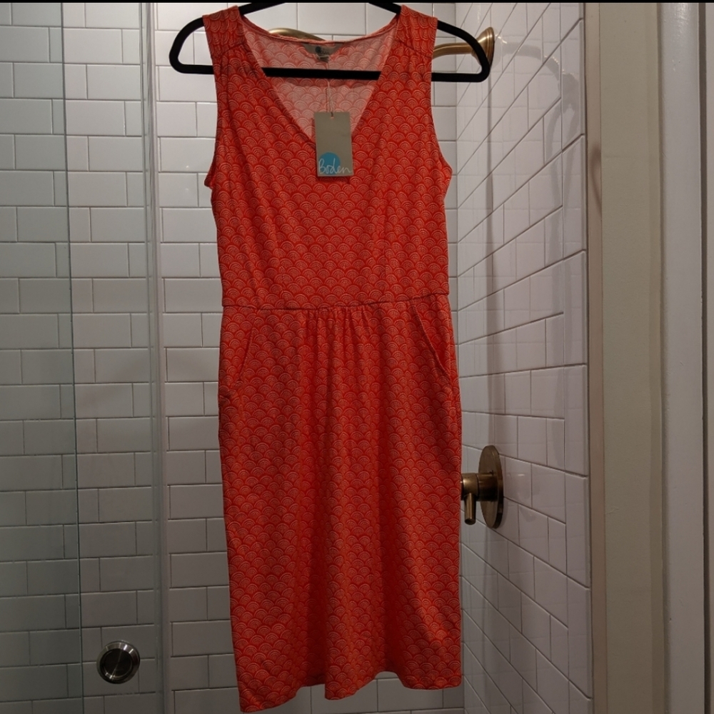 Boden Red & White Patterned Dress with Pockets NWT